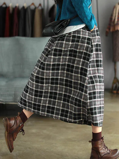 Artistic Retro Plaid A-line Skirt Spring