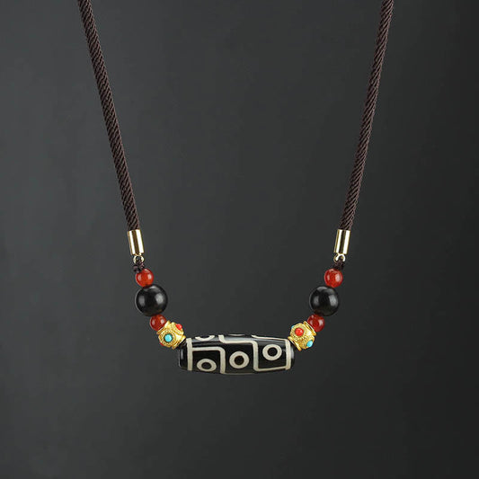 Buddha Stones Tibetan Nine-eye Dzi Bead Protection Blessings String Necklace Pendant