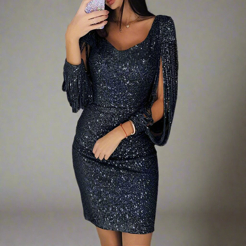 Women's Sequin V-Neck Party Dress Elegant Holiday Style