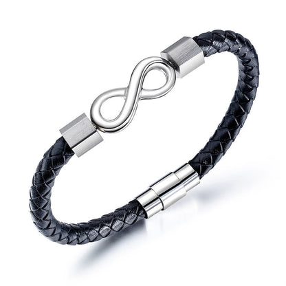 Endless Knot Titanium Steel Leather Spiritual Balance Bracelet