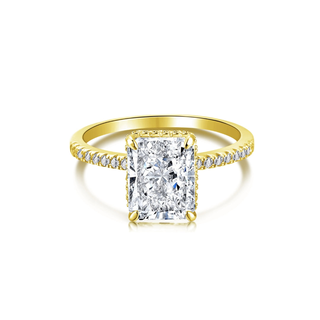 Baquette Cut Sparkle Crystal 925 Sterling Silver Gold Ring