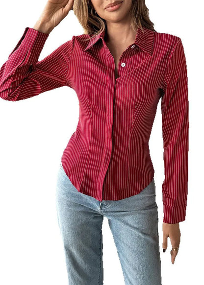 Mulberry Peter Pan Collar Striped Cotton Shirt Top Fall