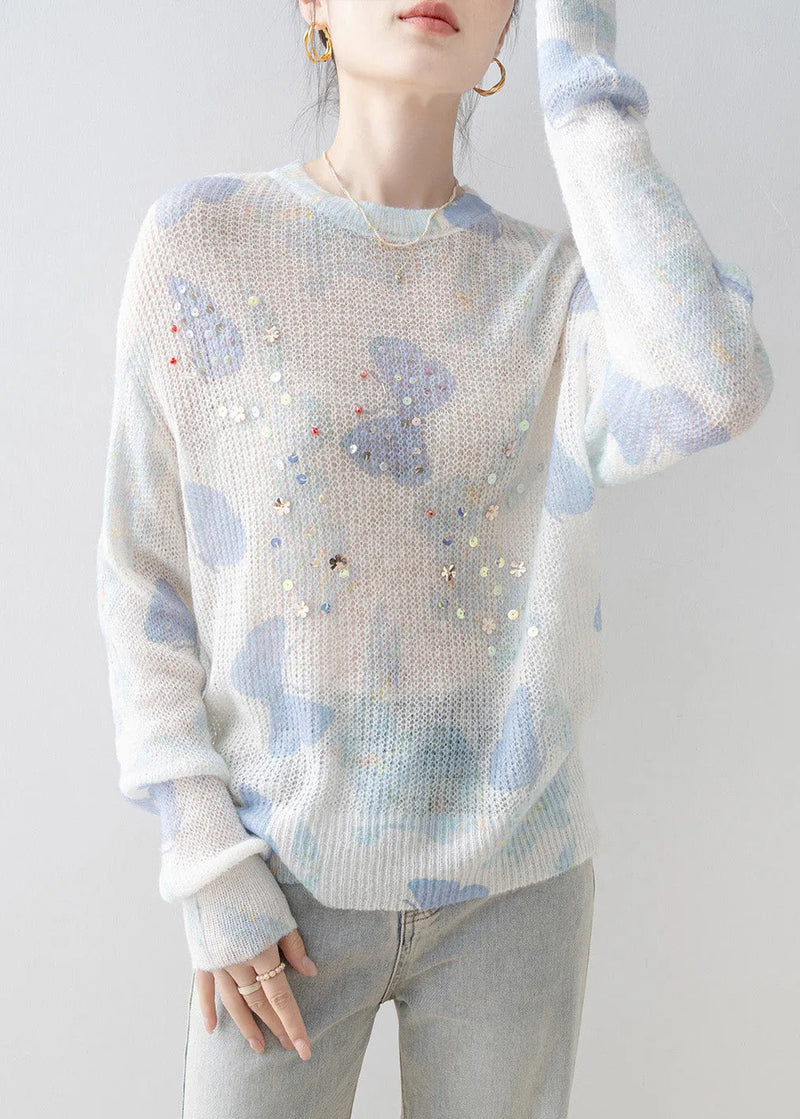 New Stylish O Neck Sequins Knit Top Spring