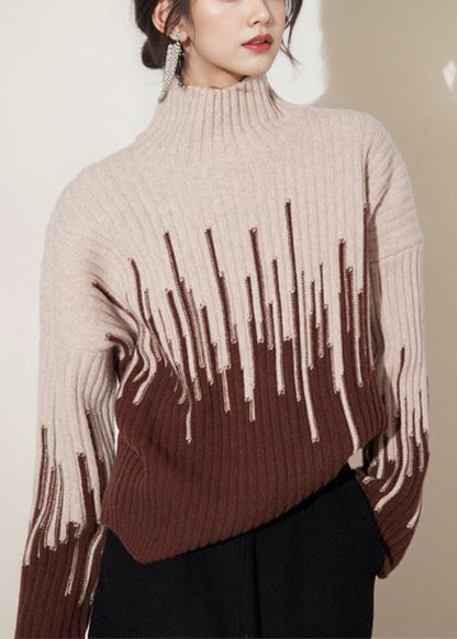 Beige Turtleneck Thick Knit Sweater Winter
