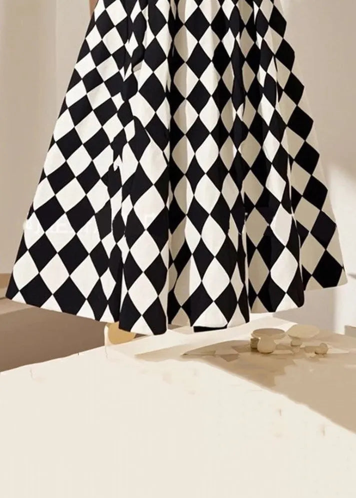 French Plaid High Waist Cotton a Line Skirts Summer