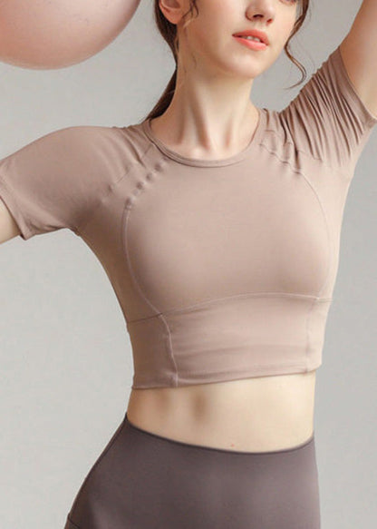 Green O Neck Short Sleeve Crop Top Workout
