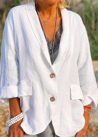 White Pockets Button Cotton Coats Fall