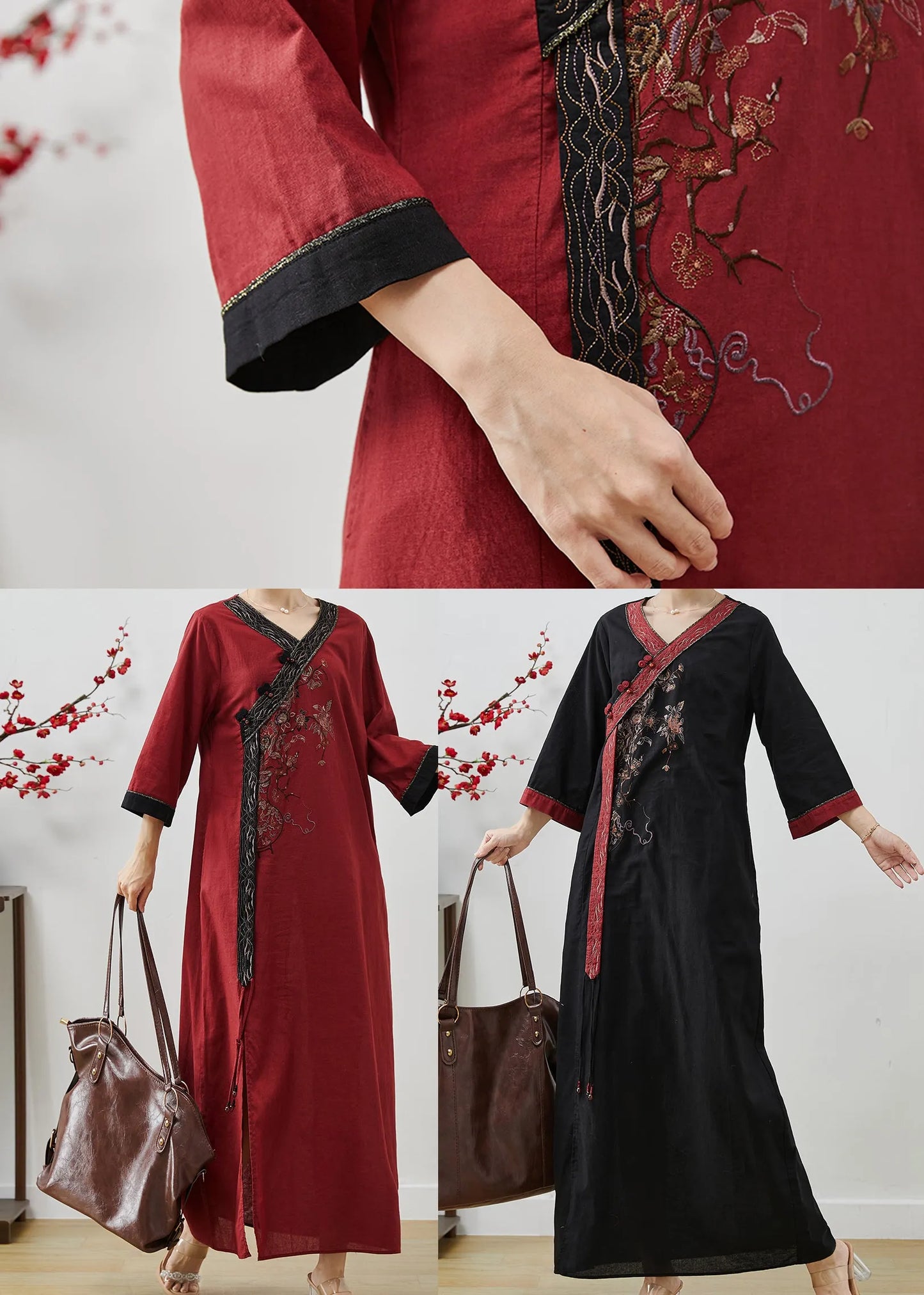 Mulberry Embroidered Tasseled Linen Holiday Dress Summer