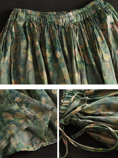 Summer Artsy Drawstring Loose Ramie Skirt