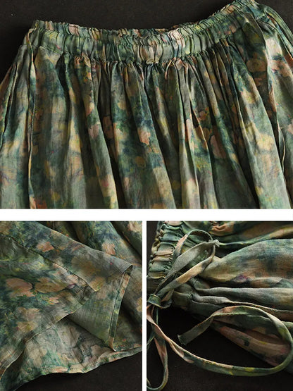 Summer Artsy Drawstring Loose Ramie Skirt