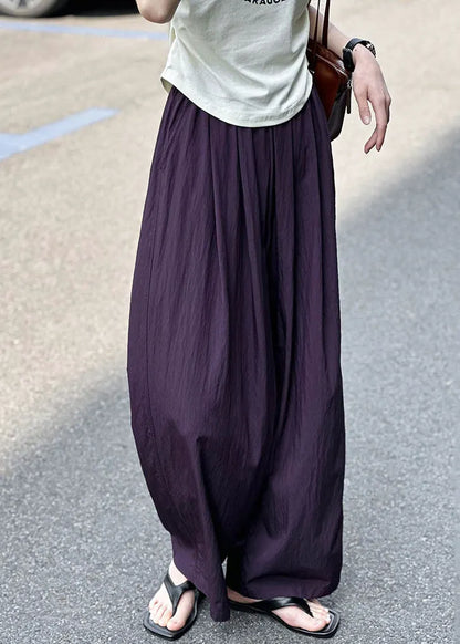 Purple Pockets Elastic Waist Cotton Pants Summer
