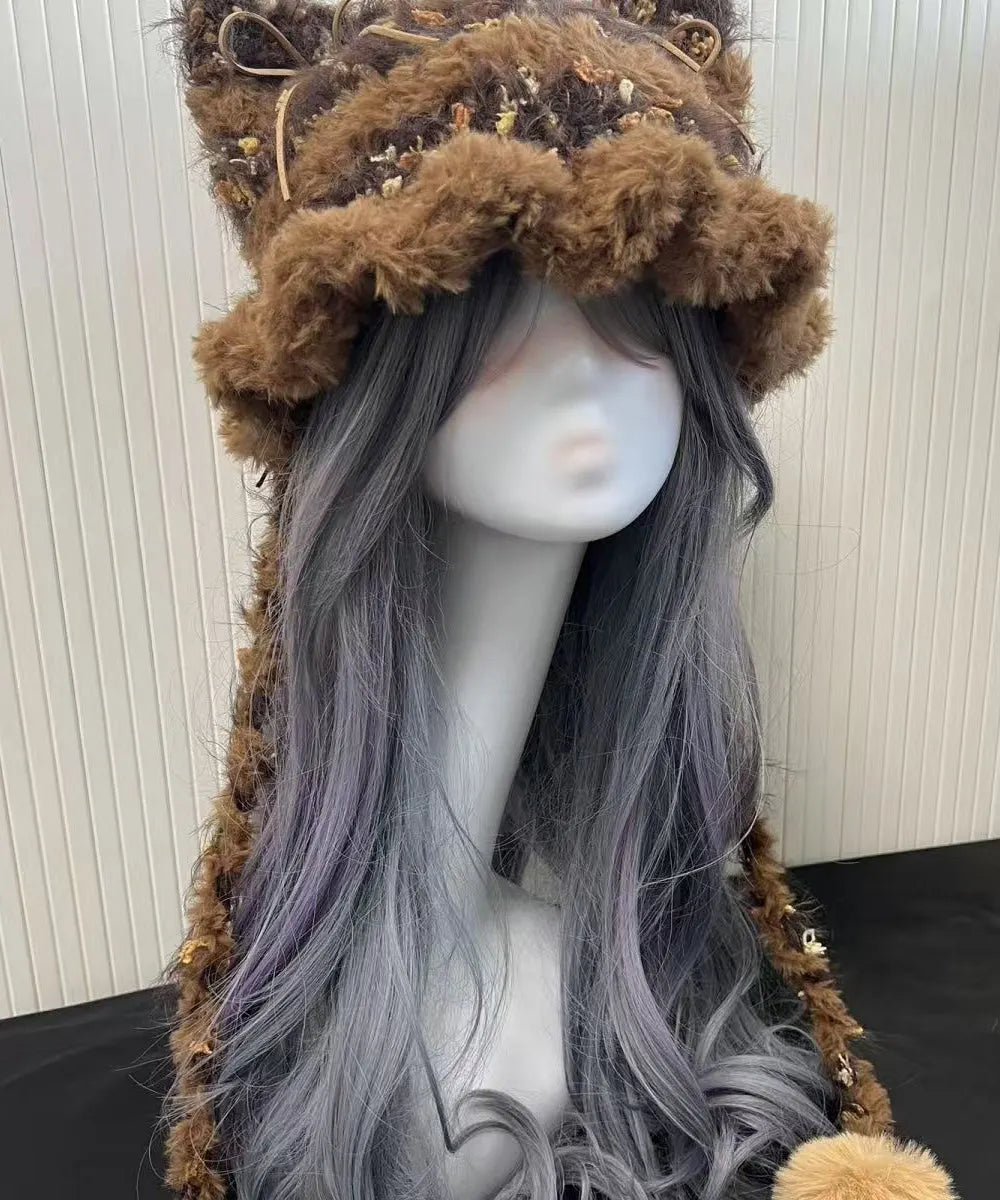 Winter Knitted Patchwork Fuzzy Fur Thick Warm Hat