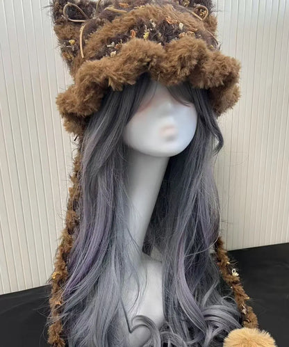 Winter Knitted Patchwork Fuzzy Fur Thick Warm Hat