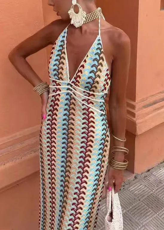 European and American Style Backless Knit Spaghetti Strap Dress Summer