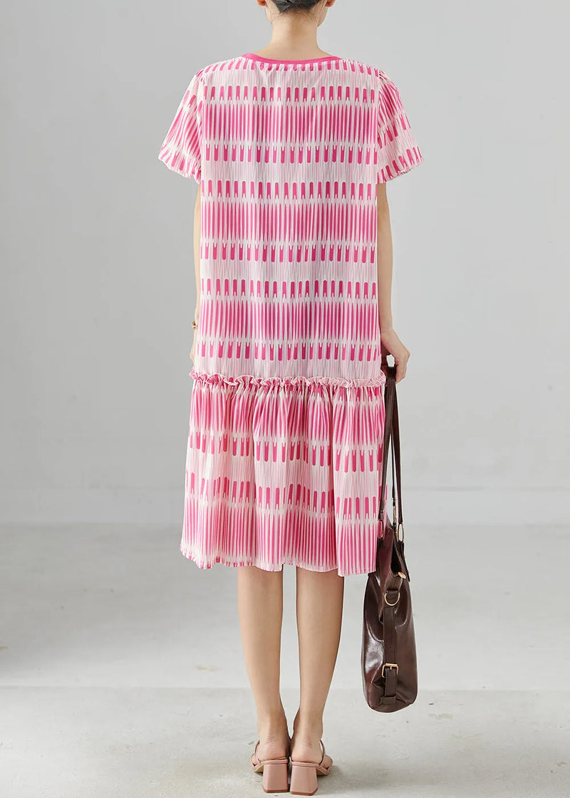 Pink Print Cotton Mini Dresses Summer