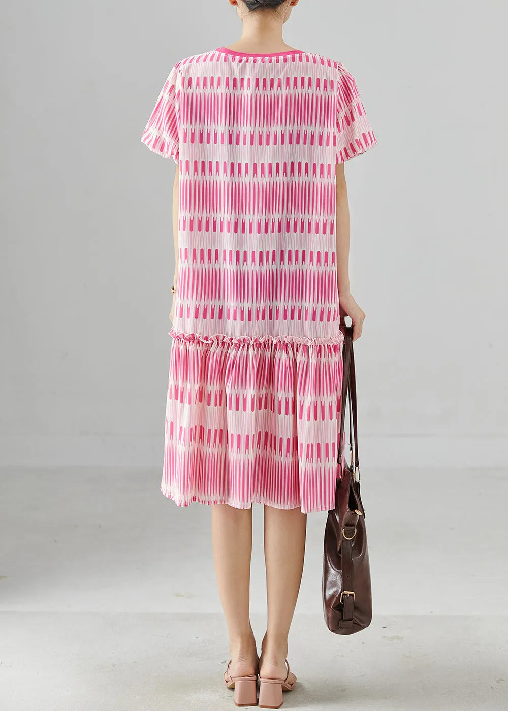 Pink Print Cotton Mini Dresses Summer