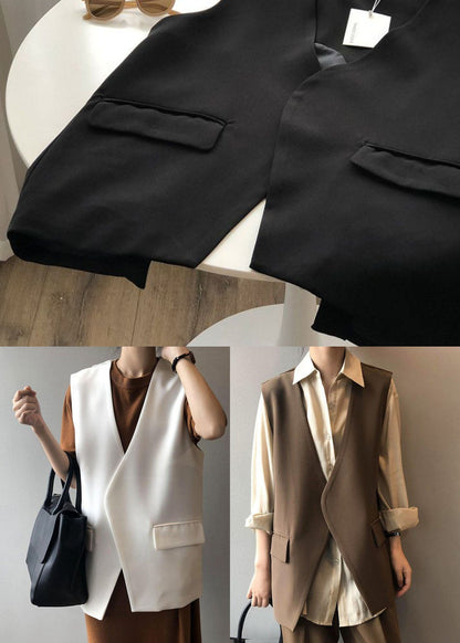 Chocolate Pockets Chiffon Vest Tops Back Side Open Color Sleeveless