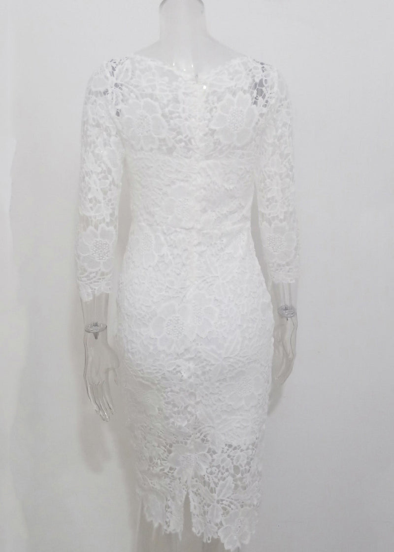 Slim Fit White Hollow Out Lace Dress Summer
