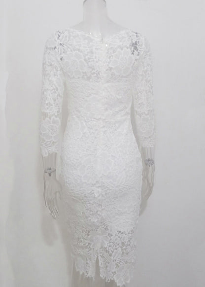 Slim Fit White Hollow Out Lace Dress Summer