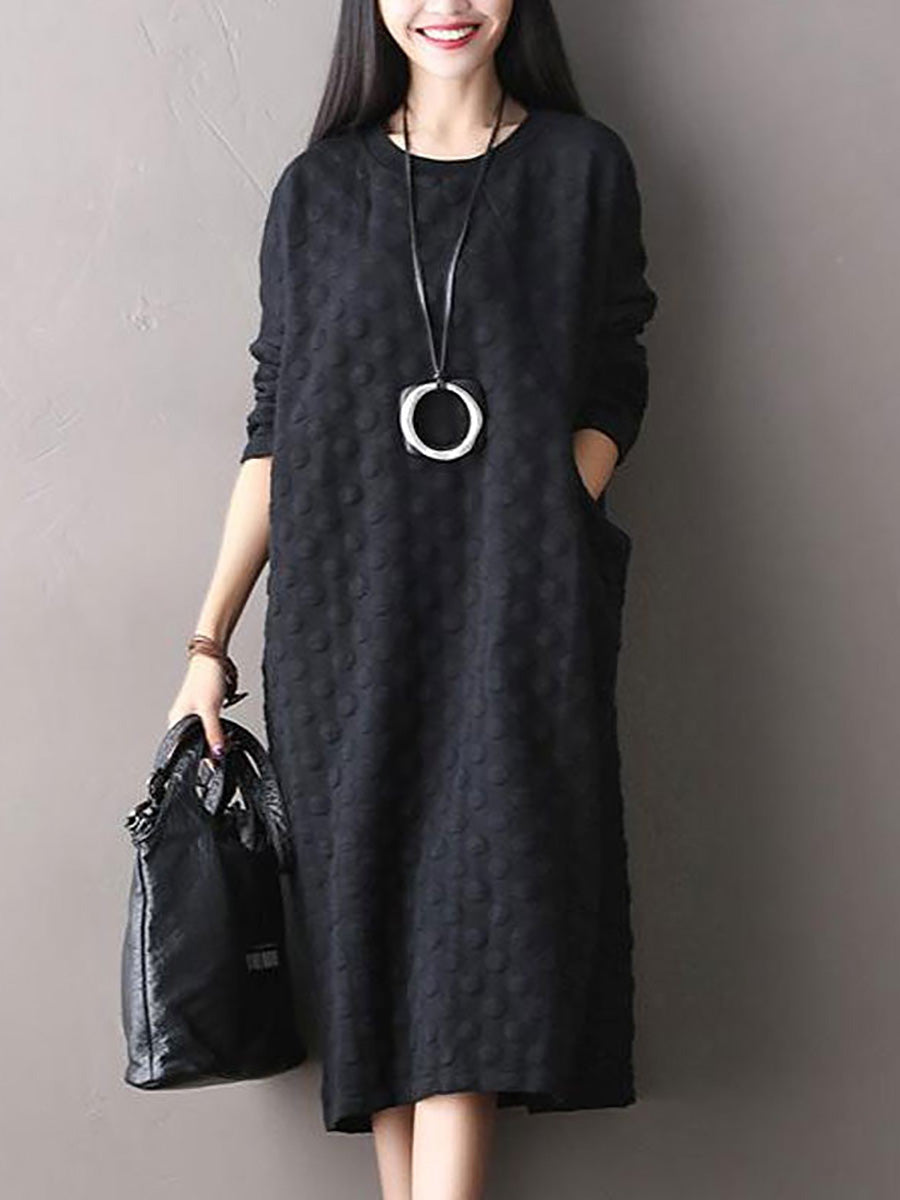 Polka Dot Stretch Cotton Long Sleeve Dress