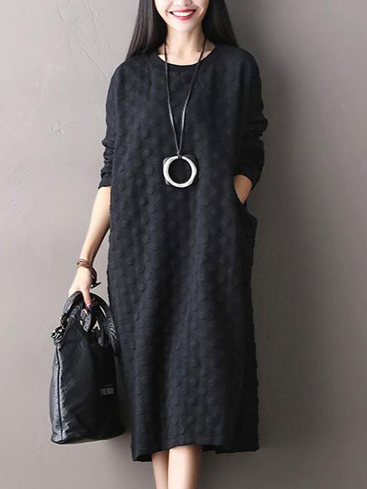 Polka Dot Stretch Cotton Long Sleeve Dress