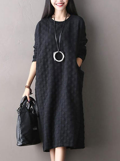 Polka Dot Stretch Cotton Long Sleeve Dress