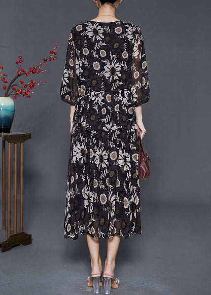 Black Oversized Print Chiffon Robe Dresses Summer