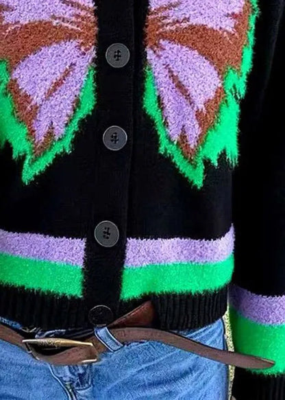 Modern Black Button Butterfly Wool Knit Cardigans Spring