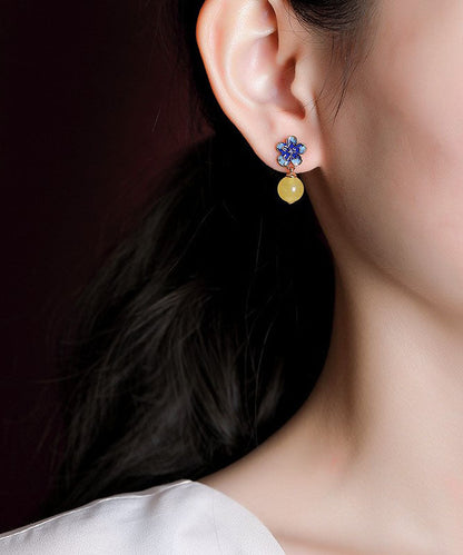 Retro Blue Sterling Silver Overgild Beeswax Drop Earrings