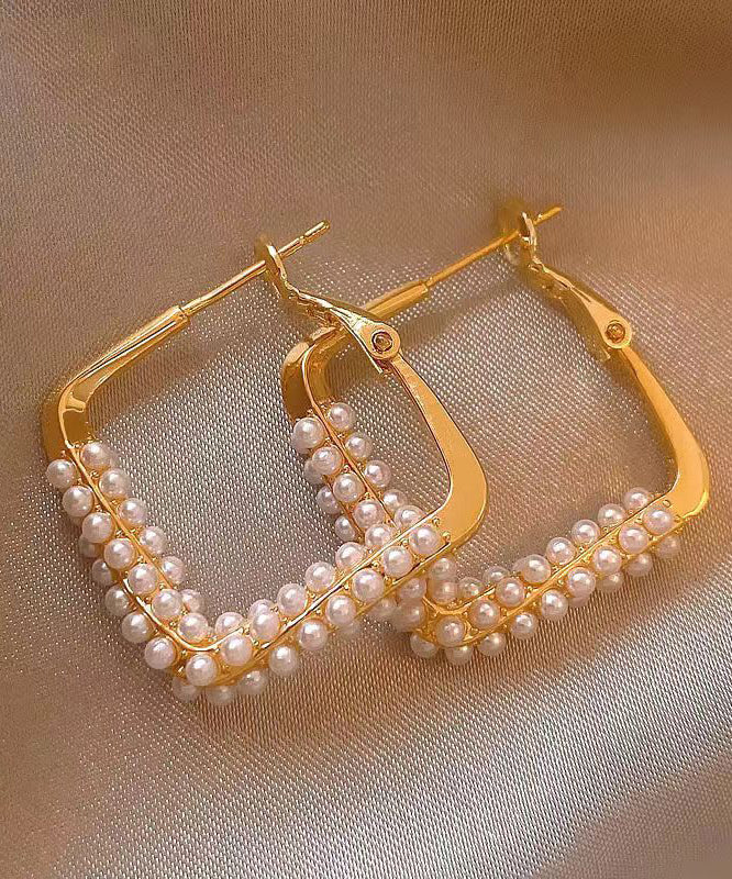 Gold Sterling Silver Overgild Zircon Pearl Hoop Earrings