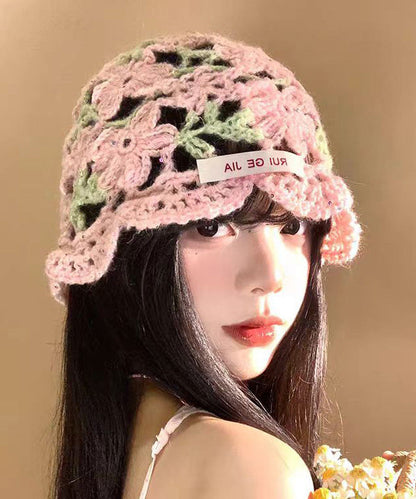 Pink Flower Hollow Thin Knitted Boonie Hat