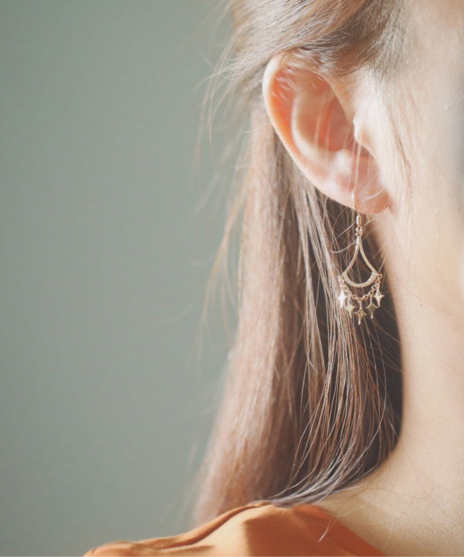 Gold Sterling Silver Overgild Zircon Star Tassel Drop Earrings