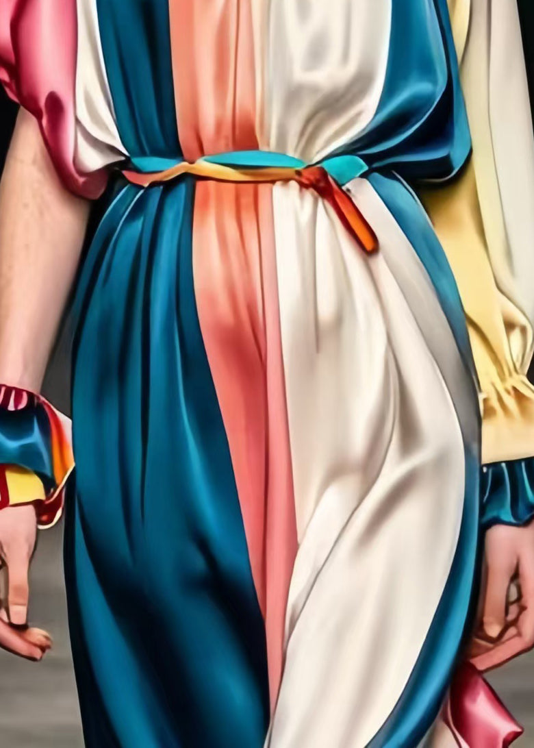 Diy Colorblock Cold Shoulder Patchwork Silk Party Dress Summer