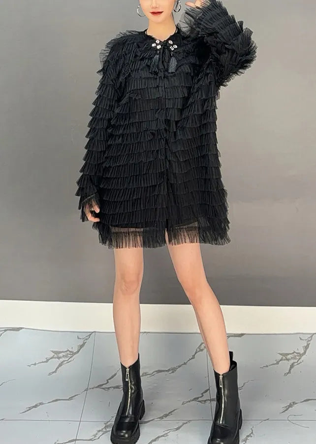 Black Tulle Patchwork Mid Dresses Spring