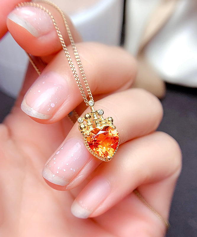 Diy Yellow Sterling Silver Overgild Crystal Pendant Necklace