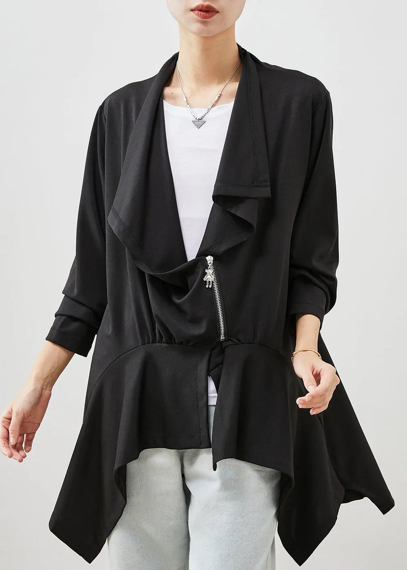 Black Asymmetrical Patchwork Cotton Cardigan Spring