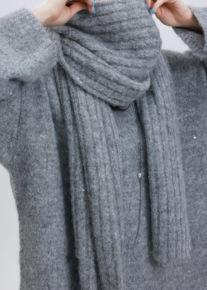 Khaki Sequins Warm Wool Knit Cozy Scarf