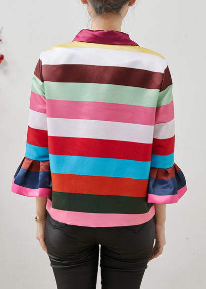 Unique Multicolor Patchwork Spandex Shirts Flare Sleeve