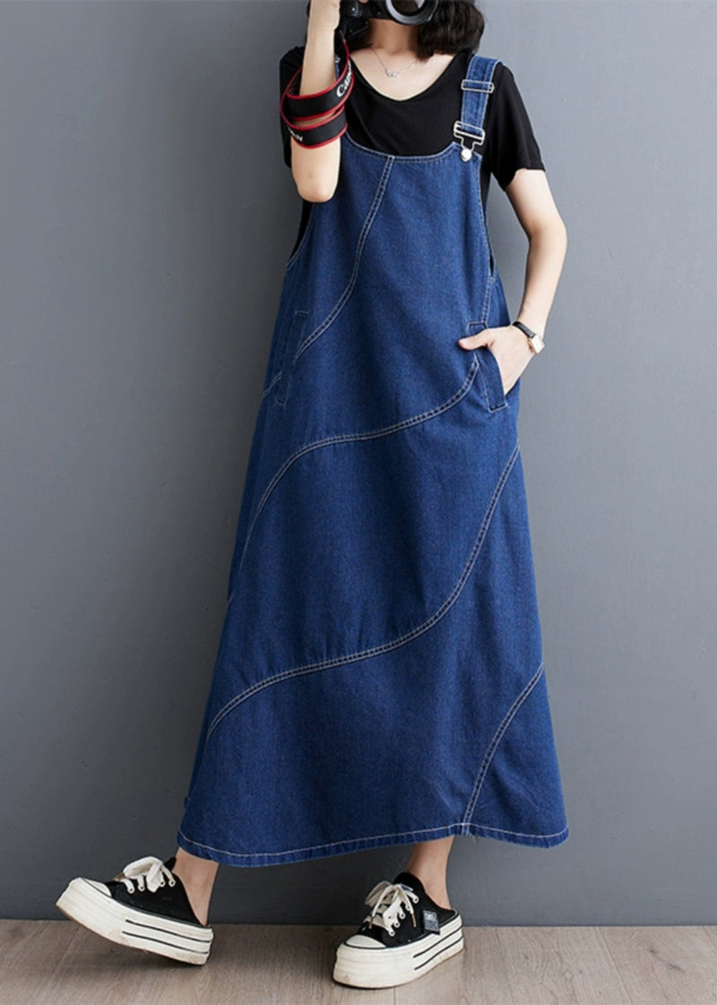 Blue Oversized Patchwork Denim a Line Dresses Spring