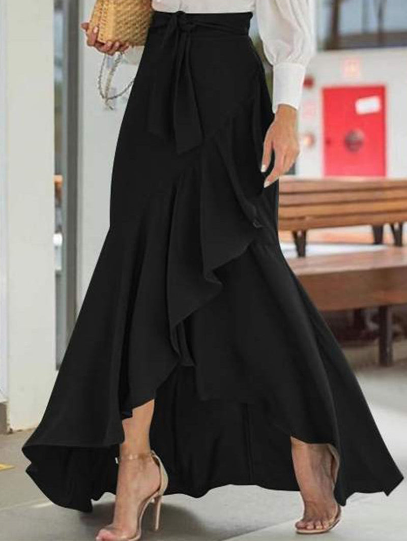 Plain Color Spliced Ruffle Mermaid Skirt