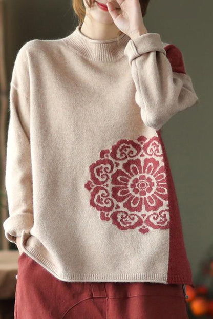 Winter Retro Flower Knitted Sweater Jumper
