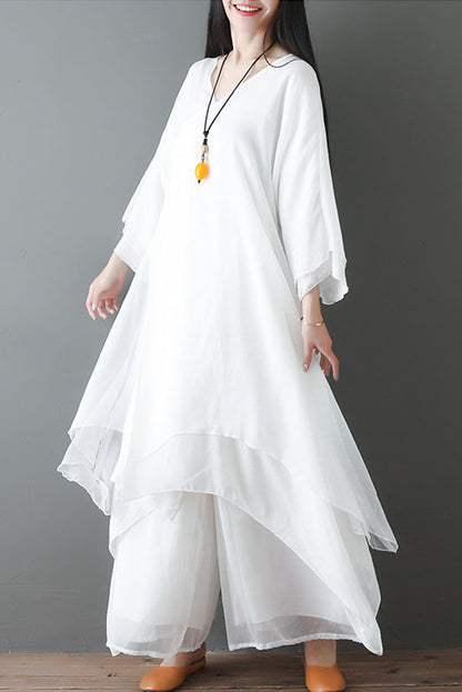 Spring Cotton Blend Long Sleeve Dress Loose Two Piece