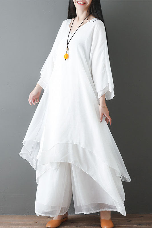 Spring Cotton Blend Long Sleeve Dress Loose Two Piece