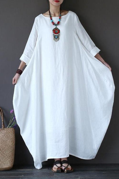 White Bat Sleeve Causel Long Dress Oversize Outfits