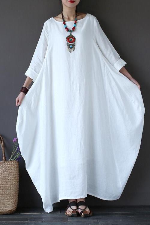 White Bat Sleeve Causel Long Dress Oversize Outfits