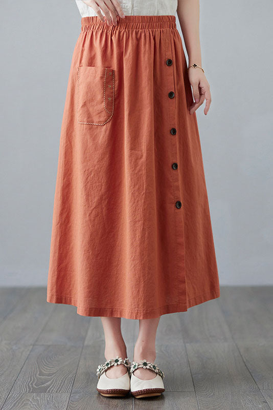 -cotton Linen Embroidered Pocket Skirt
