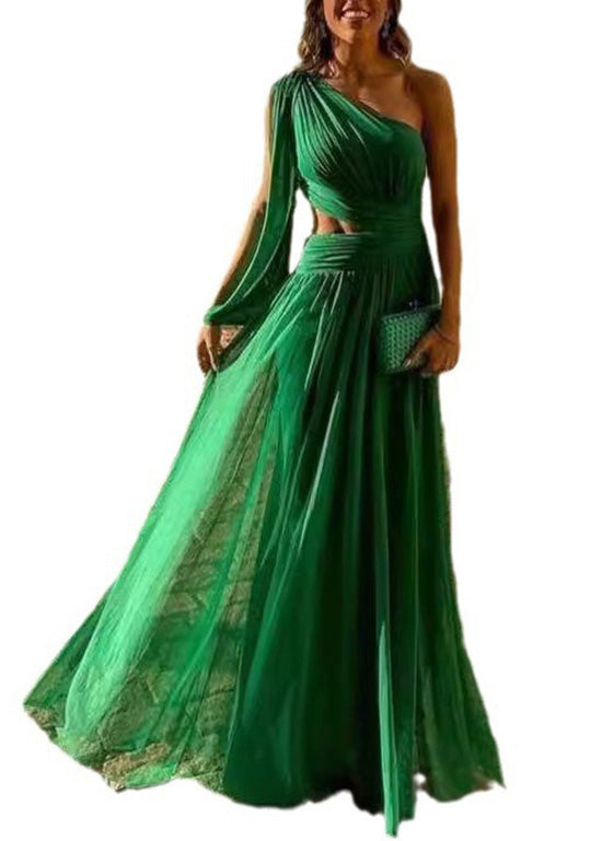 Green One Shoulder Hollow Out Tulle Dress Summer