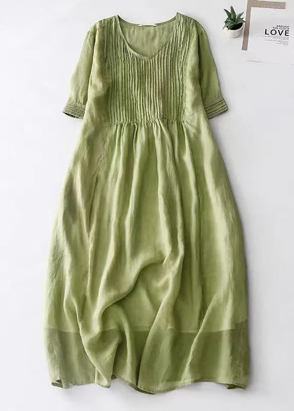 Simple Apricot V Neck Cotton Long Dresses Summer