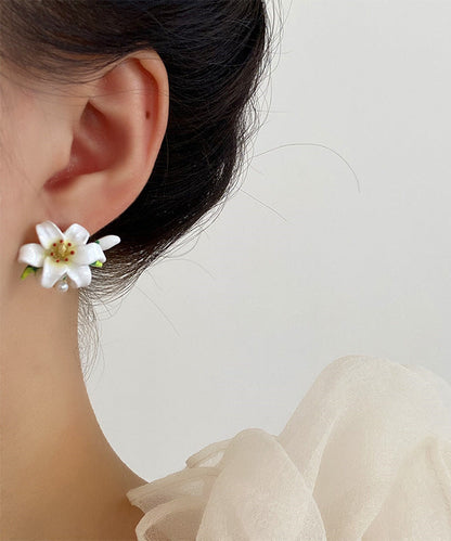 Rainbow Sterling Silver Colored Glaze Lily Stud Earrings
