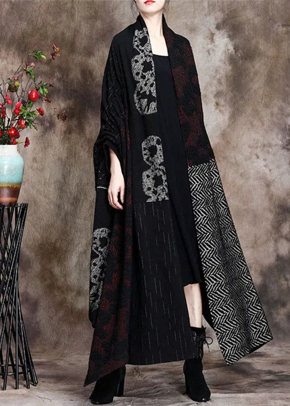 Fitted Retro Print Patchwork Asymmetrical Design Fall Cardigan